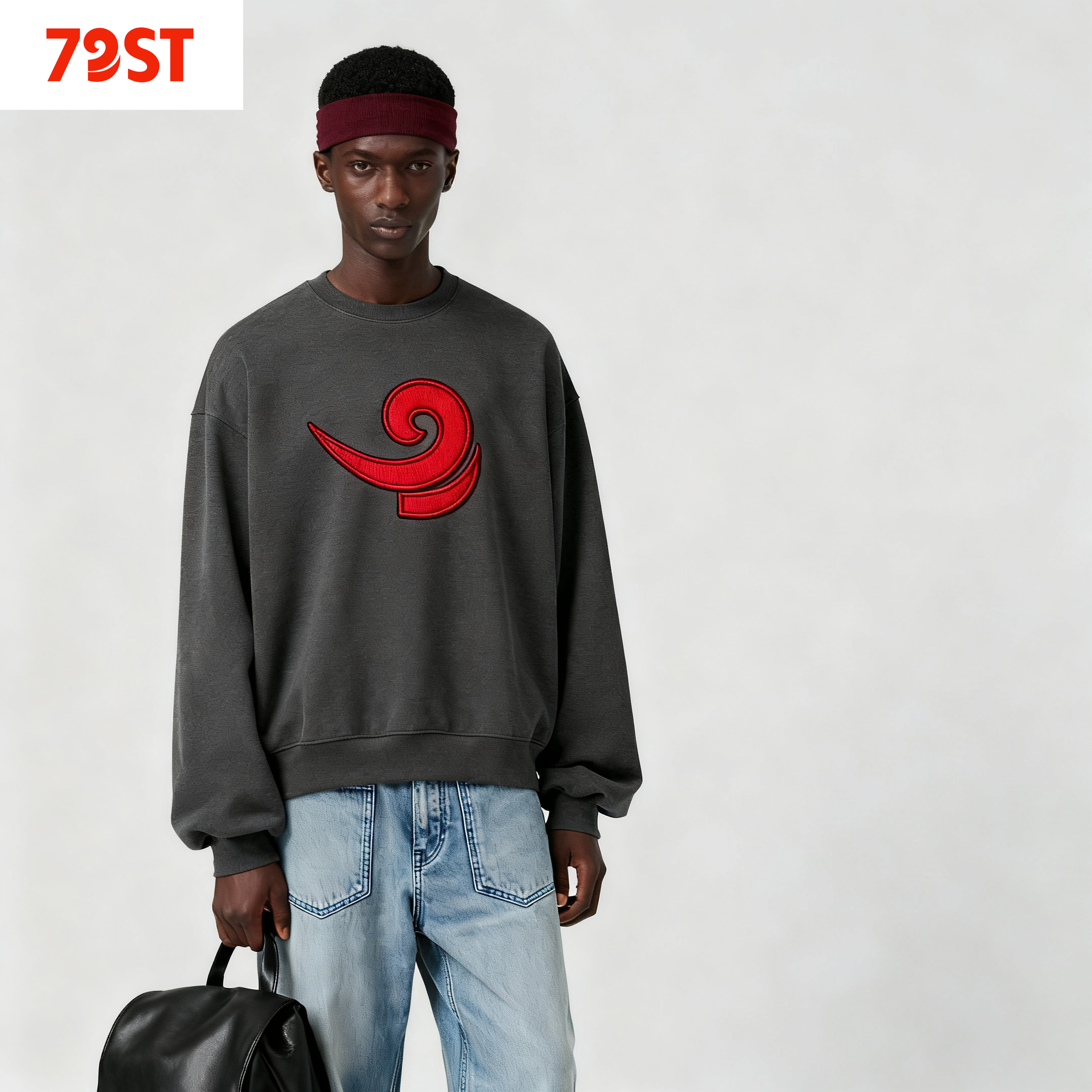 Icon logo Red embroidery long-sleeve sweatshirt