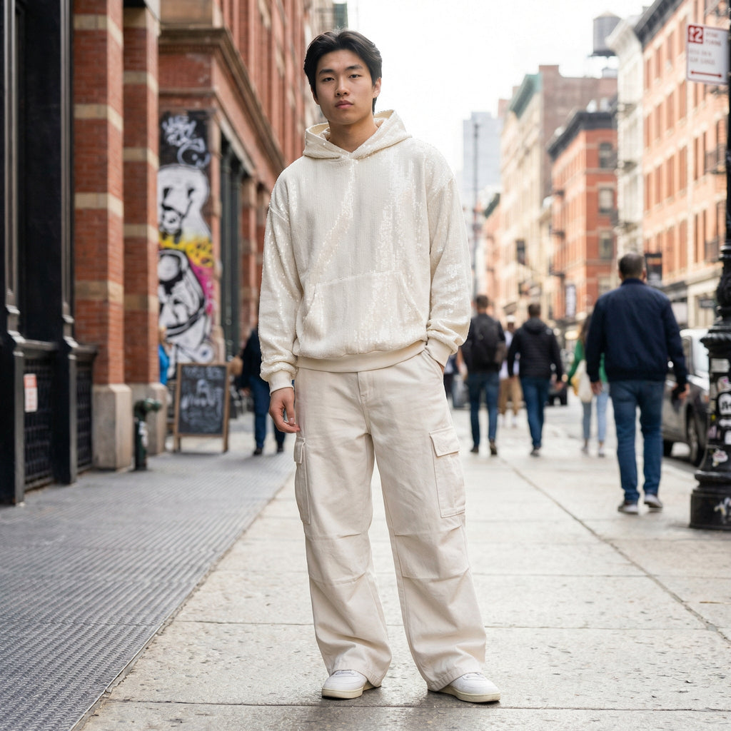 CELESTIAL — Sequin Hoodie [Gu White]