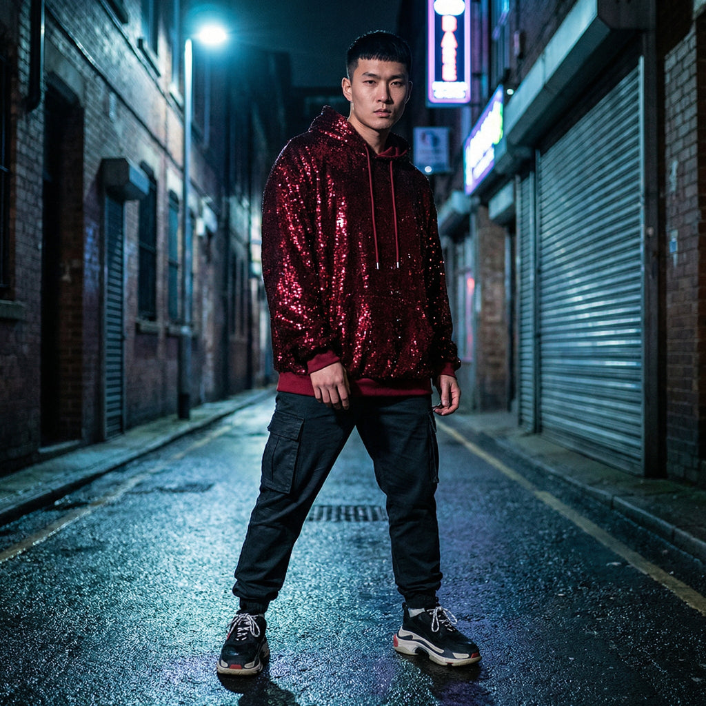 CELESTIAL — Sequin Hoodie [Wukong Red]
